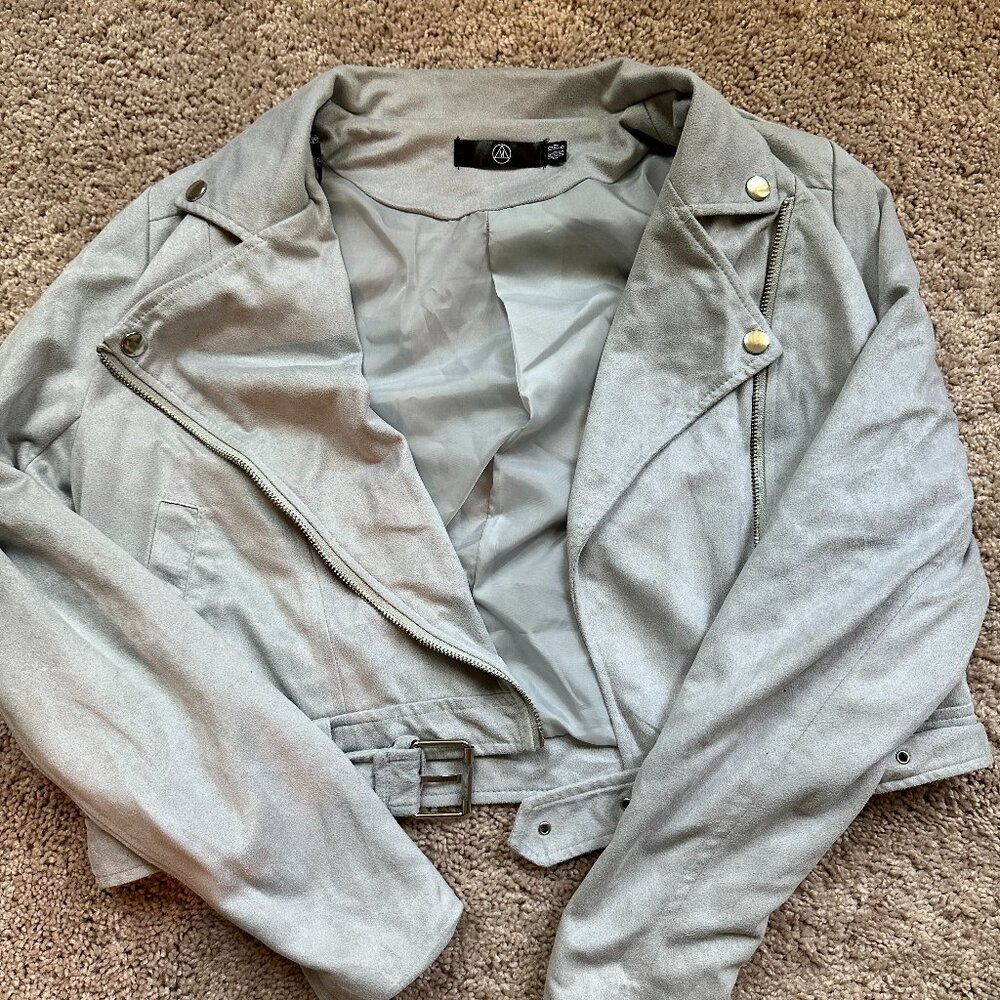 Missguided Faux Suede Biker Jacket Gray